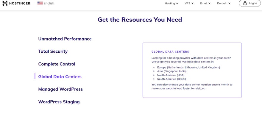 Hostinger data centers info