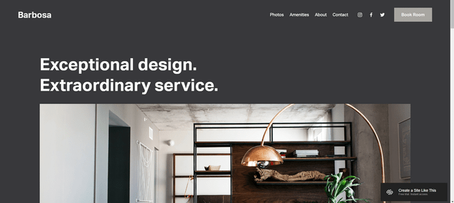 The Barbosa Squarespace template has an appealing design and menu.