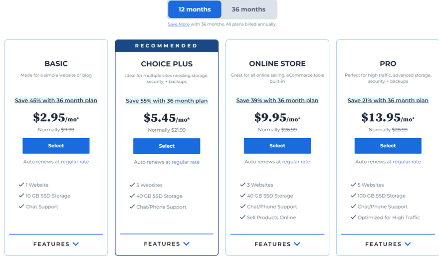 Blueost shared hosting plans