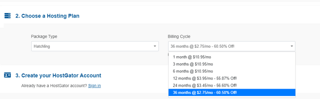 choosing web host billing cycle hostgator