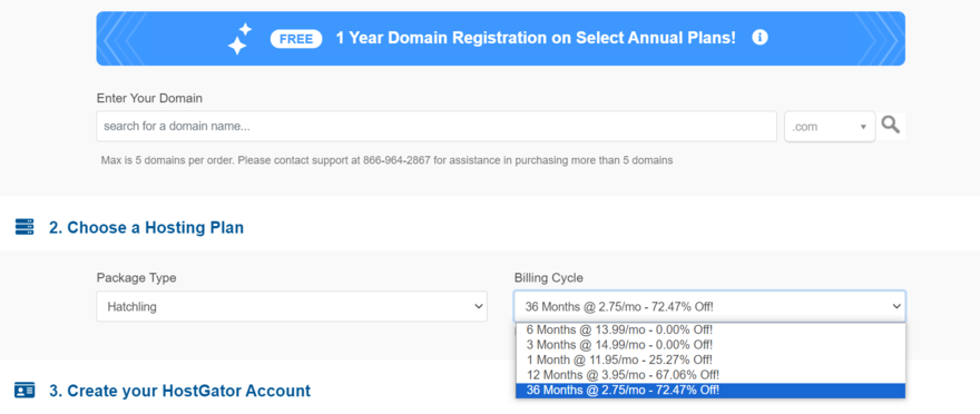 HostGator shared plan checkout page