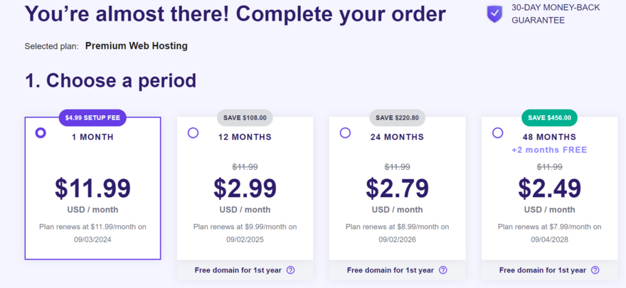 Hostinger plan subscription lengths and prices