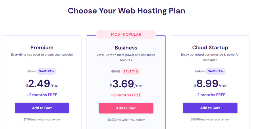 Hostinger's three shared plans