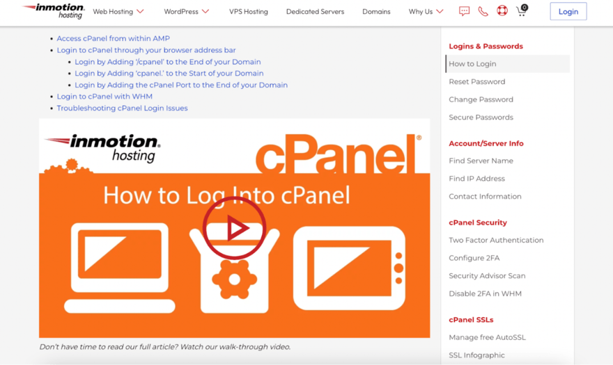 InMotion cPanel resources