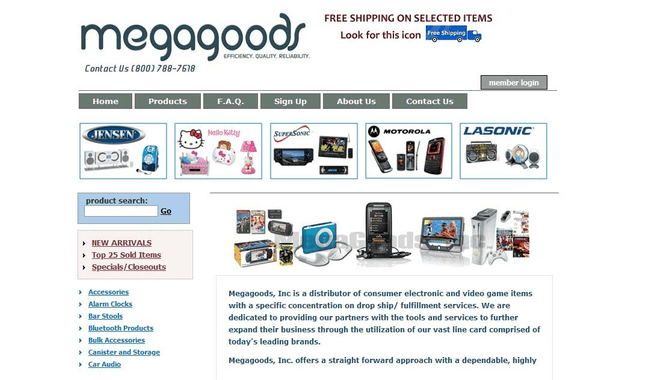 Screenshot of Megagoods website.