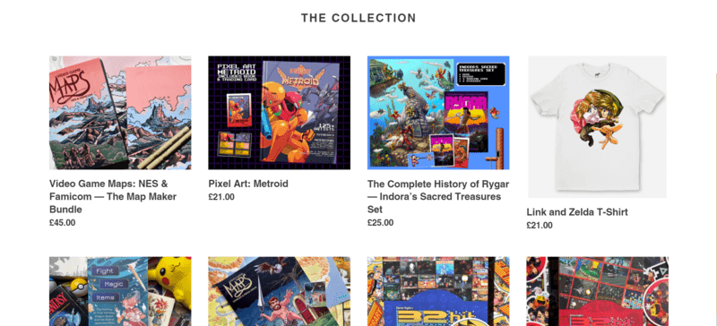 a online store page with many colorful book covers about gaming