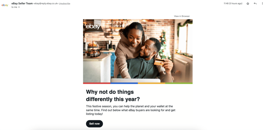 Email from eBay inviting readers to sell with its platform