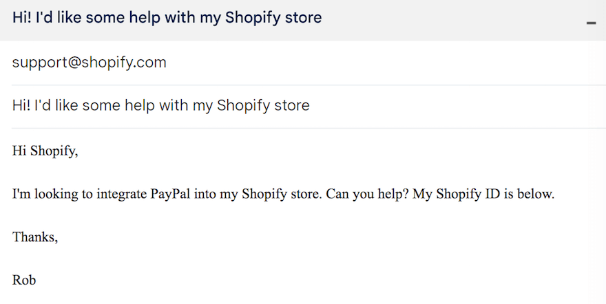 Shopify email support screenshot