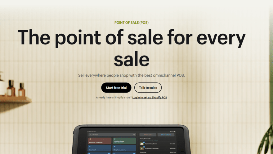 Homepage for Shopify's POS feature
