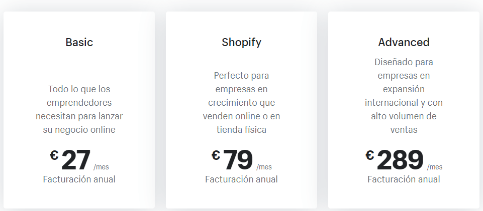 planes de precios de shopify