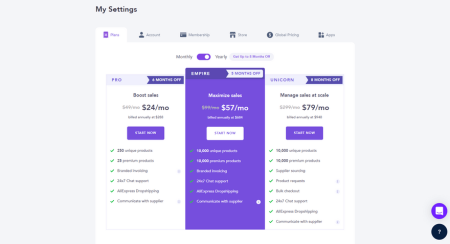 Pricing plans for Spocket 2022