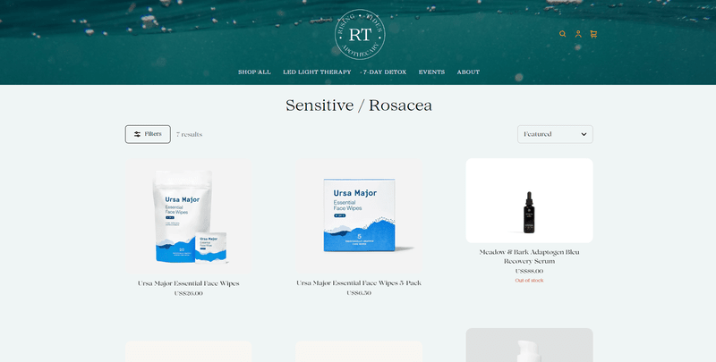an ecommerce page with different supplements and sprays