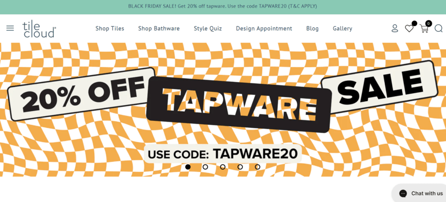 Black Friday deals banner at the top of TileCloud's website