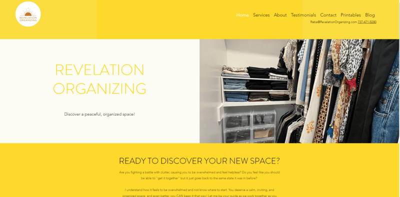 a yellow professional organizer website