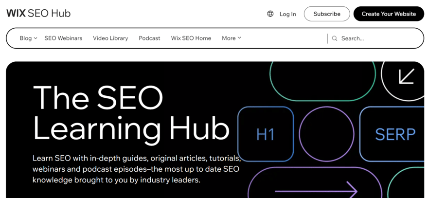 Wix SEO Learning Hub homepage
