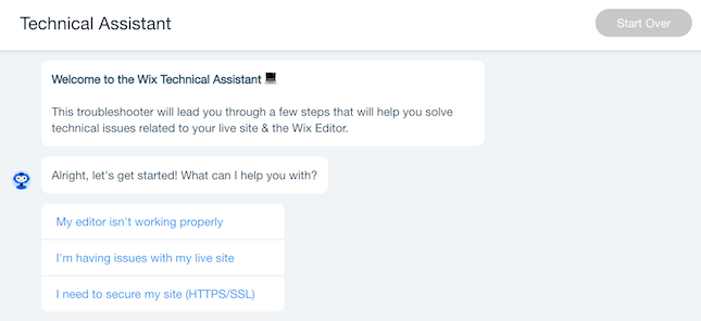 Wix Technical Assistant screenshot