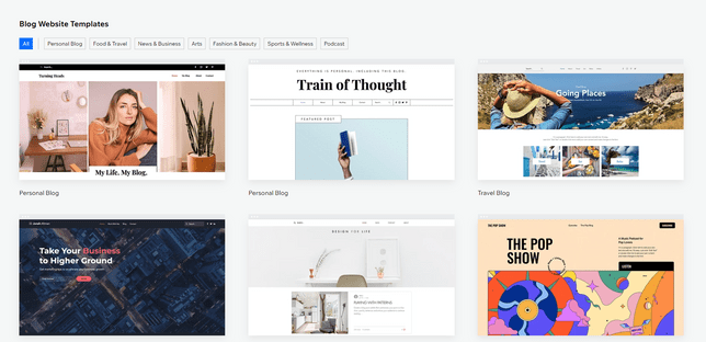 selection of wix templates featuring the range of categories they cover